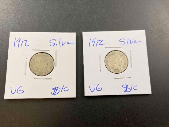 Pair of 1912 Silver Barber Dimes - Con 346