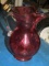 Vintage Cranberry Rippled Art Glass Pitcher w/Clear Handle 4.5