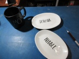 Rae Dunn Black Mom Mug, Devour And Noble Plates - Con 1121 - Will Not Be Shipped