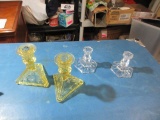 Galway Crystal Candlesticks Yellow Tiara Glass Candlesticks - Con 1121 - Will Not Be Shipped