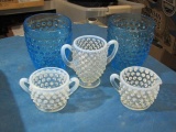 Pair of Blue Hobnail Tumblers White Hobnail Opalescent Cream, Sugar, Extra - Will NOT Ship -con 1121