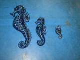 3 Painted Ceramic Sea Horses - con 1084