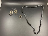 Genuine Hematite Necklace, Earrings and Pin - con 1080