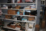 Contents On White Shelves, Lots Of Office Stationary, Figurines, And More