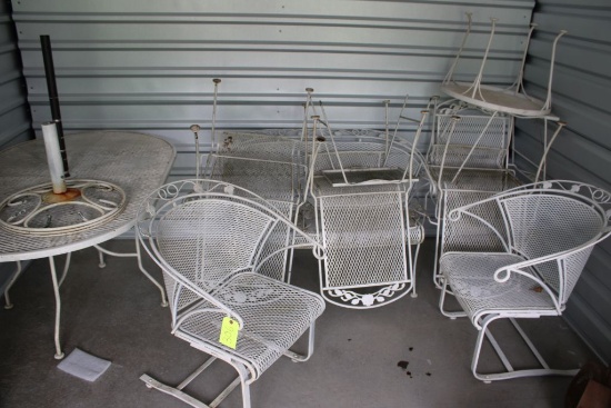 Wrought Iron Outdoor Furniture 10 Pieces table/4 chairs loveseat 2 chairs, small table and umbrella