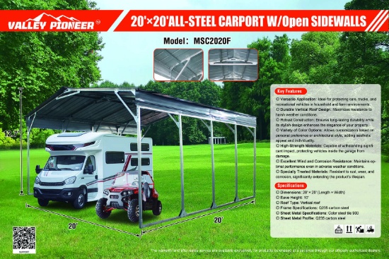 ALL-STEEL CARPORT W/OPEN SIDEWALLS
