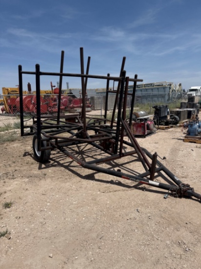 SINGLE-AXLE PIPE TRAILER, STAKE-SIDE PIPE RACK, BALL HITCH