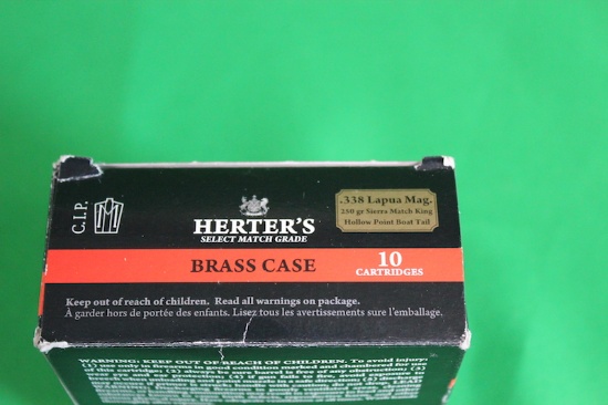 HERTER'S BRASS CASE, 338 LAPUA MAG, 250 GRAIN 10CT BOX