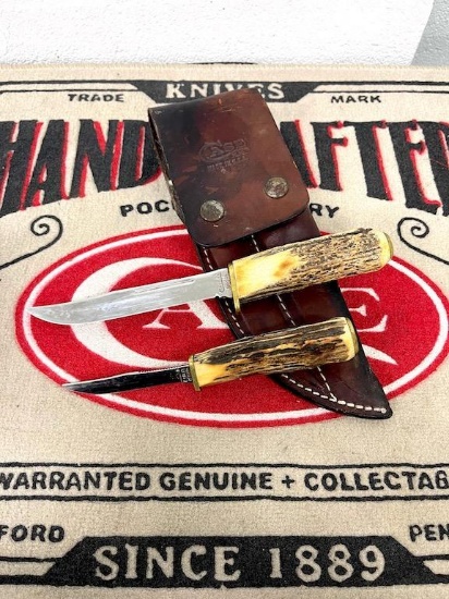 2 CASE XX FIXED BLADE KNIFE IN LEATHER SHEATH