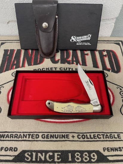 SCHRADE SINGLE BLADE W/ LEATHER HOLSTER IN BOX