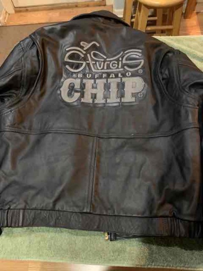 Premium Cowhide Leather "Sturgis Buffalo Chip" Bomber Jacket 1 of 1 Size Mens Medium. Pressed Logo