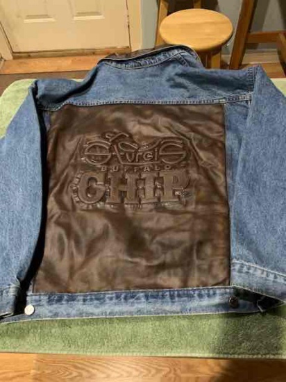 Premium "Sturgis Buffalo Chip" Blue Jean Jacket with Pressed Logo and Leather Collar. 1 of 1 Mens