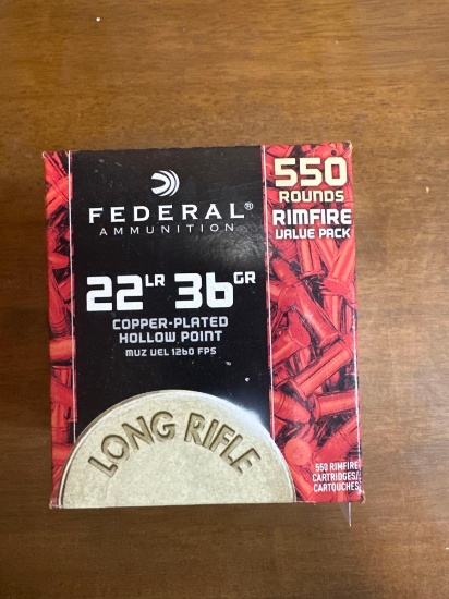 550 Rounds of Federal Rimfire 22 LR 36 GR Copper Plated Hollow Point