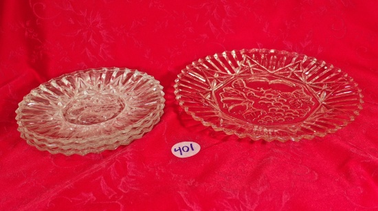 1940's Pressed Glass 3- Plates 1- Platter