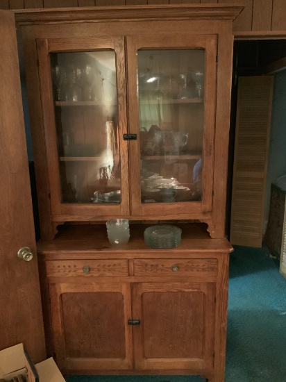 2 piece step back cupboard- full 2 pane glass-No Shipping