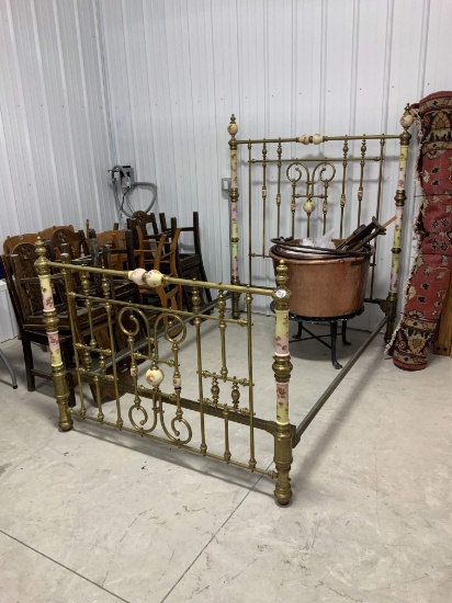 Brass/Porcelain Ornate Double Bed (Buyer Responsible for Shipping Arrangements)