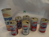 Assorted Pepsi cans (6) & Pepsi can bank