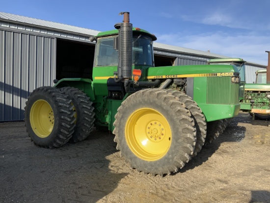 ’84 JOHN DEERE 8450 4WD w/ CHA, 3pt., PTO, 3SCV’s, quick hitch, quad trans., 18.4-38 Firestone rubbe