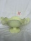 Fenton Lime Sherbet Double Handed Candy Dish Fruit Bowl With Leaves 4