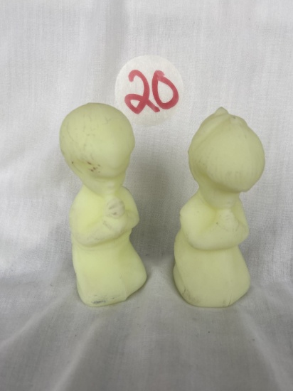 Praying Boy & Girl in Lime Sherbet, Late 1970's, 4in tall