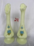 2 Fenton Lime Sherbet Bud Vases, Hand Painted and signed by the Artist