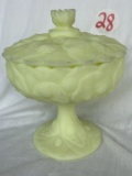 Fenton Lime Sherbet Compote with Lid, Water Lily Pattern