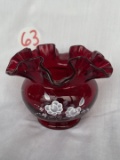 Fenton Ruby Red Handpainted Rose Bowl/Vase 4