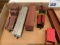 HO Scale 2 box cars, caboose, flat car, powder car,