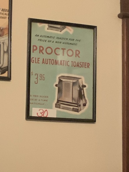 PROCTOR GLE AUTOMATIC TOASTER ADVERTISEMENT IN FRAME