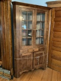 Cherry Corner Cupboard 16 Pane Glass Doors w/middle drawer & blind door btm. 8' Tall - Very, Very Ni
