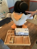 stuffed penguin, craft box, shadow box