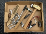 wire brush, few ignition wrenches, two pound brass mallet, small ball pin hammer