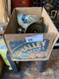 Hy Valley Apple Crate w/plastic stand and alum. Boat prop and sparkplug cleaner