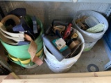 3 Buckets misc. saws, brushes, tool belt, etc.
