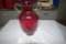 Decorative Cranberry w/ Green Handles Vase