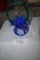 Fenton Signed Blue/Cream Handled Basket 9 1/2