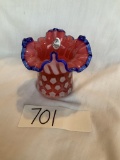 Fenton Cranberry Hat w/Fluted Top and Blue Edge