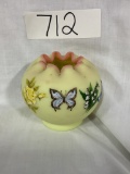 Fenton Burmese Rose Bowl Vase Yellow Pink Ruffles