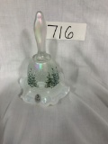 Fenton Bell hand painted by M. Heming- Winter Tree Scene- Opalescent White