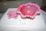 Fenton Cranberry Overlay Crimped Bowls and Bon Bon Dish