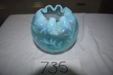 Fenton Blue Satin Rose Bowl