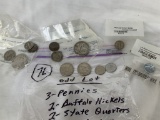 (3) Pennies, (3) Mercury & (1) Roosevelt dimes, (2) W. Liberty Halves, (2) Buffalo Nickels and (2) S