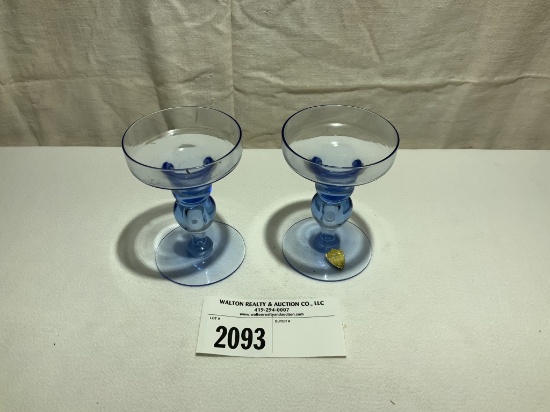 Copen Blue 5" Candle Holders with Large Bubble in Base