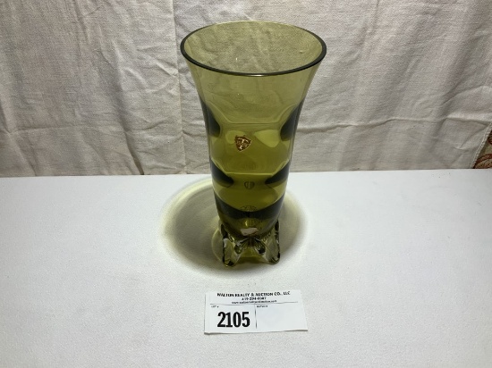 Tiffin Citron Green Optic Vase with Footed Base 10 1/2" Tall