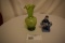 Handmade and Handpainted Green Vase and Delft Blue Figurine