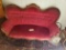 Red velvet walnut love seat