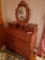 Walnut dresser w/horse shoe mirror and hankie drawers