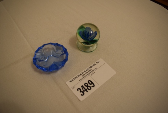 Heisey Paperweight and Small Copen Blue Tiffin Ashtray