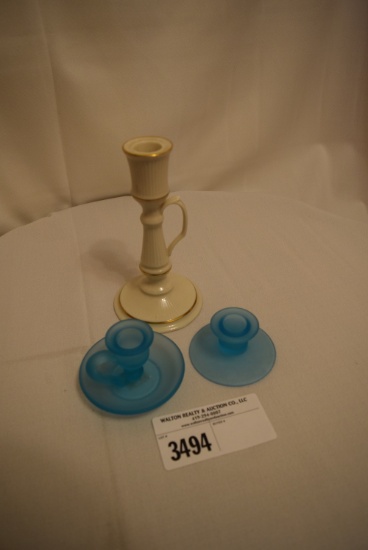 Tiffin Blue Satin Candle Holders and Lennox Candlestick