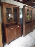 2 piece step back cupboard w/6 pane glass top door